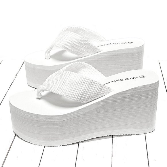 White EVA Flip Flop Platform Wedge Sandals - Picture 5 of 7